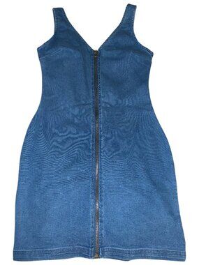 NWOT 7th & Hudson Denim Mini Dress Blue Full Zip Sleeveless Bodycon Small